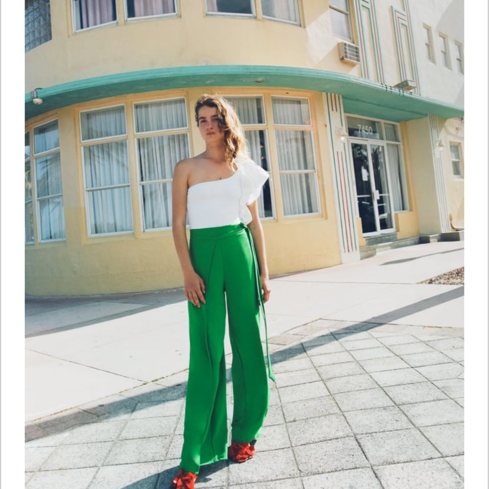 Zara Fluid Pareo Pants - Green - Size Small - NWT